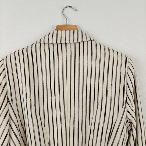KAREN MILLEN Linen Blend Blazer Jacket Button Up Cream Striped Womens Size 8 - Picture 11 of 16